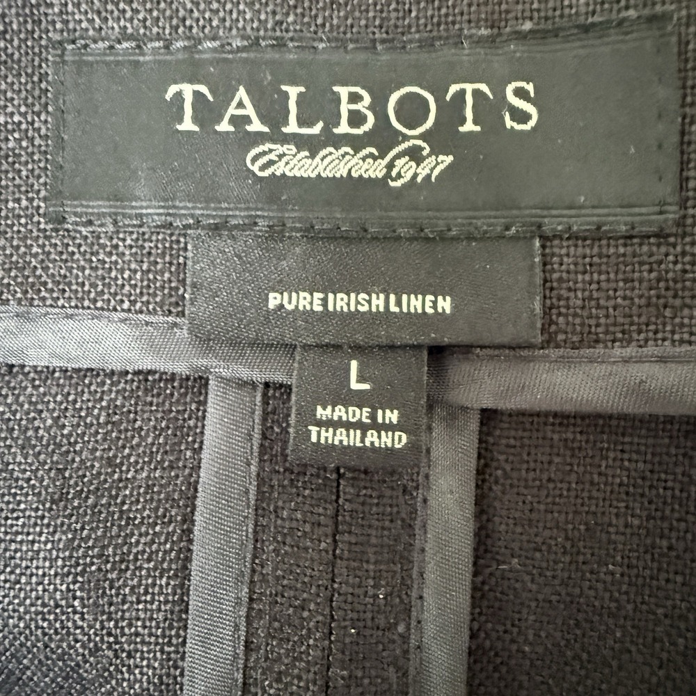 Talbots Jacket Size Large Solid Black 100% Irish Linen Long Blazer Coat Topper - Picture 3 of 6